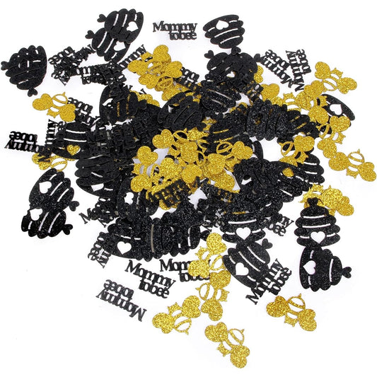 100pcs Glitter Mommy to be Confetti, Bumblebee Table Confetti, Baby Shower Party Decorations, Bee Party Supplies, Kids First Birthday Party Decorations, Bee Paper Scatter - Gold & Black