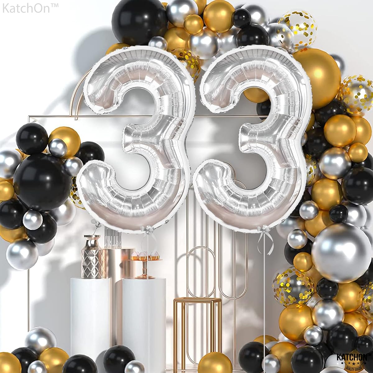 KatchOn 33 Giant Balloons Silver - 40 Inches | 33 Birthday Balloons for Women, 33 Birthday Decorations | 33 Silver Birthday Balloons | 33rd Birthday Balloons for Men