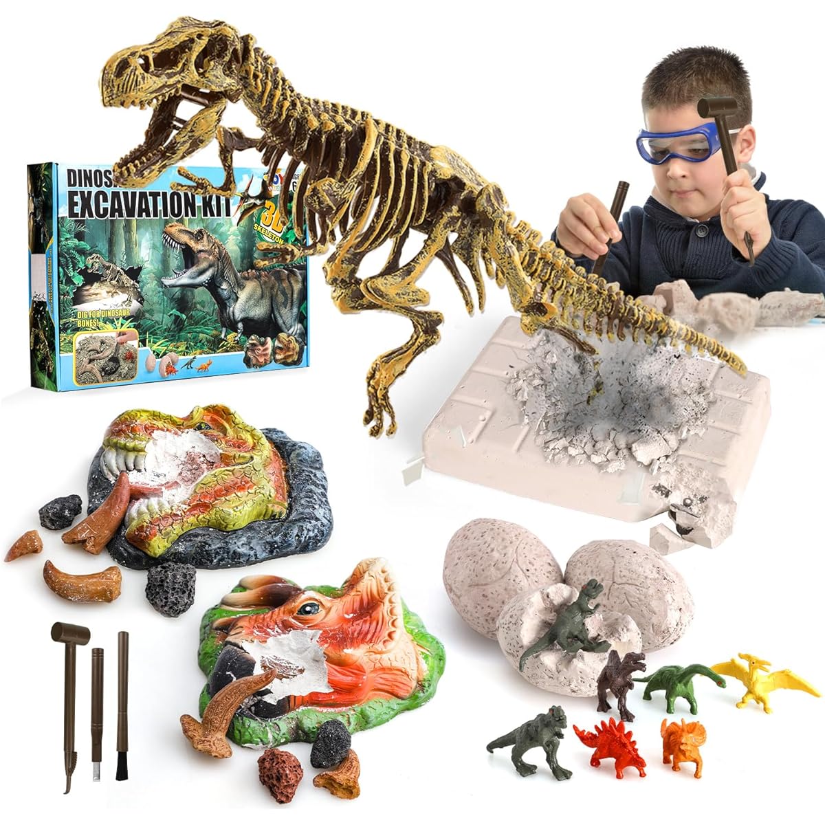 TOY Life Dinosaur Digging Kit - DIY Dinosaur Egg & Fossil Excavation - Dinosaur Fossil + Dinosaur Teeth + Dinosaur Egg Excavation - Dinosaur Bone Fossil Kit - Fossils for Kids - Dinosaur Egg Digging Kit