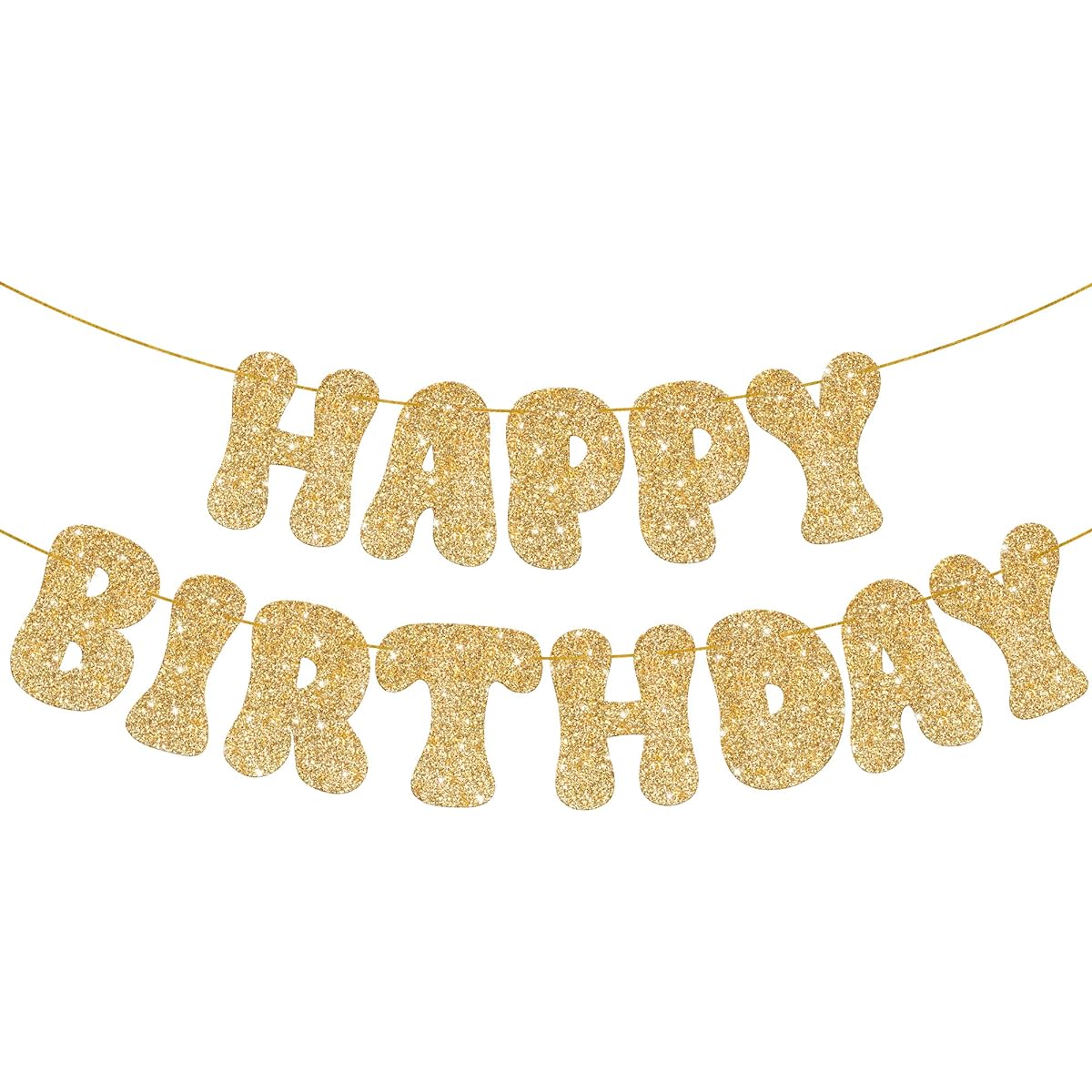 KatchOn Glitter Gold Happy Birthday Banner - Pre-strung 10ft No DIY Required | Gold Birthday Party Decorations | Gold Happy Birthday Signs for Women Birthday Supplies