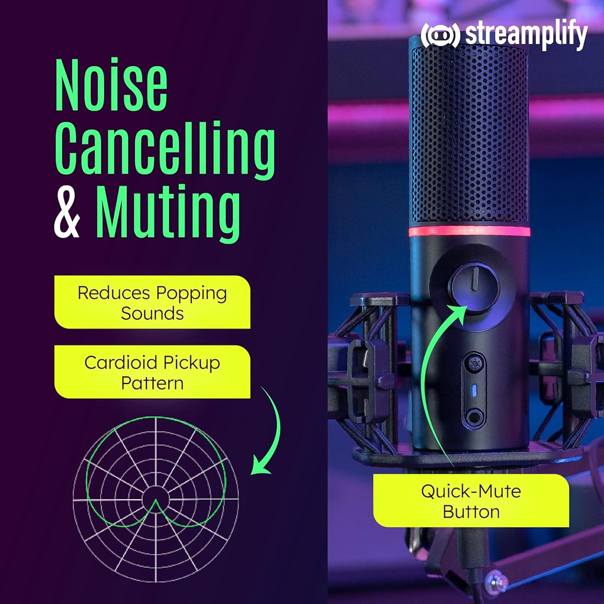 MIC ARM RGB cardioid microphone with mounting arm for streaming, recording, and podcasting