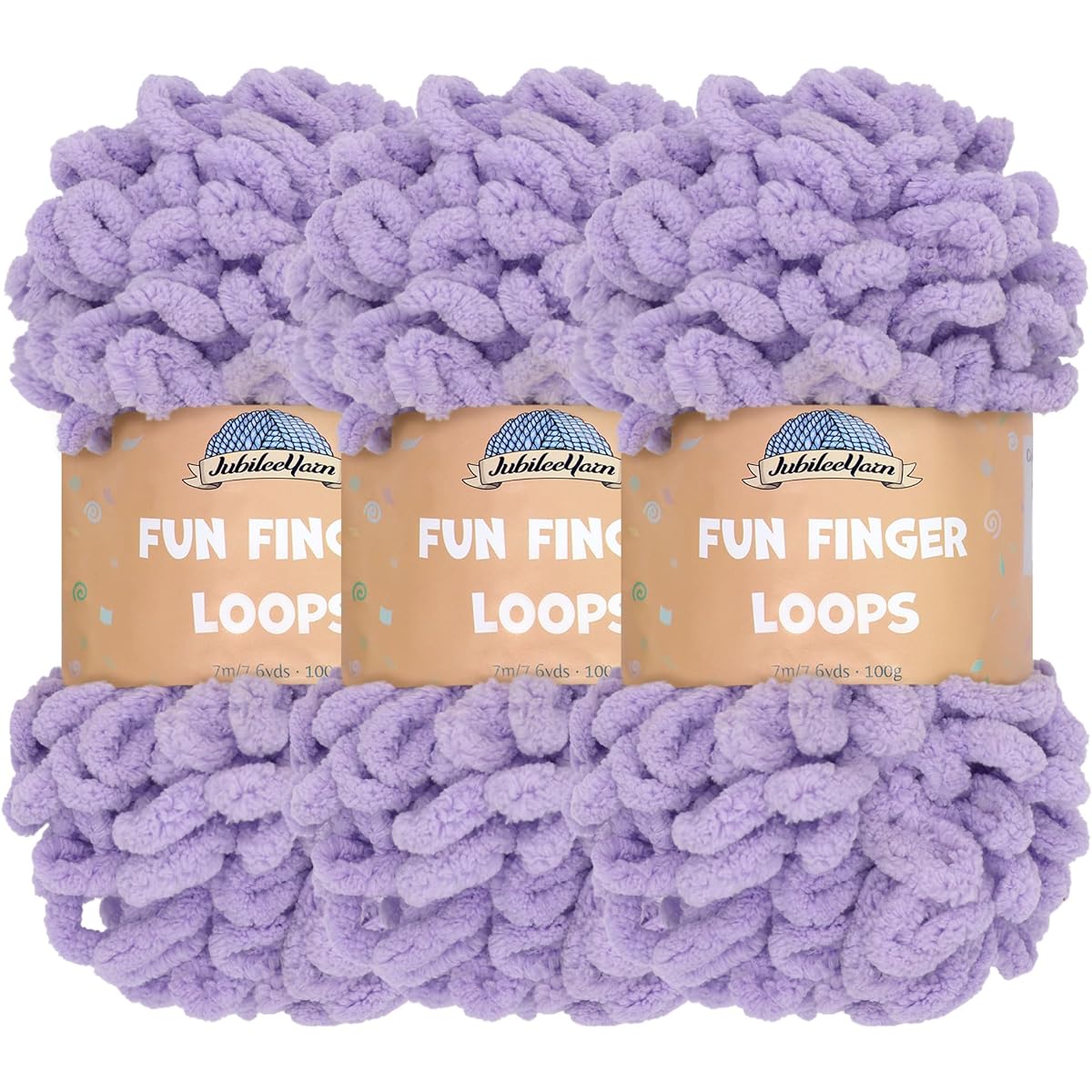 BambooMN Finger Knit Yarn, Fun Finger Loop Yarn, 100% Polyester, Purple, 3 Skeins