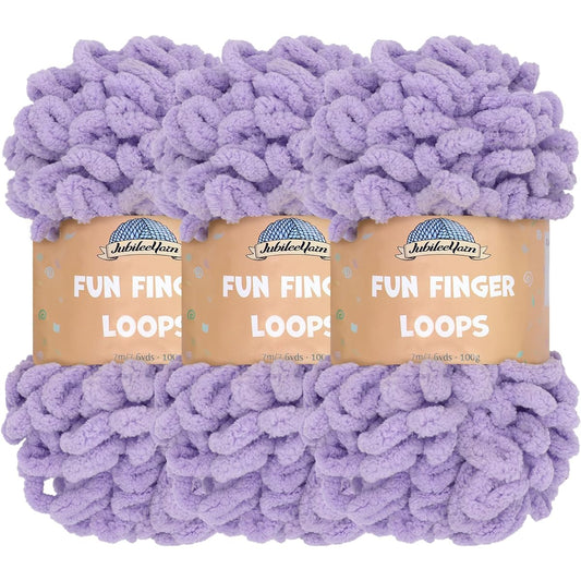 BambooMN Finger Knit Yarn, Fun Finger Loop Yarn, 100% Polyester, Purple, 3 Skeins