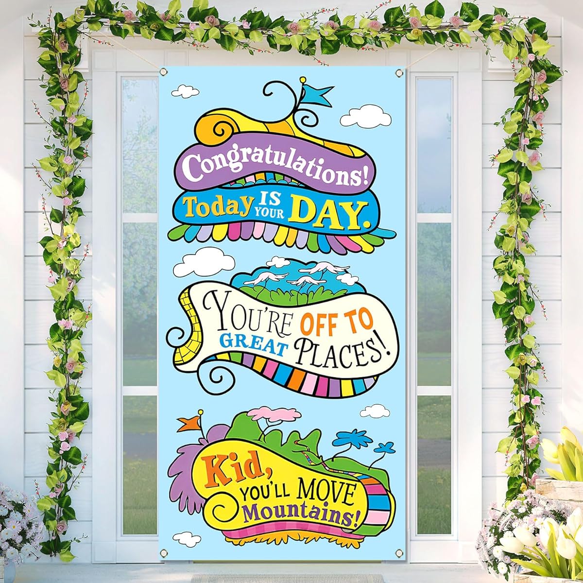 Oh The Places You'll Go Door Cover Dr. Seuss Graduation Travel Theme Party Decorations Front Door Porch Banner Photo Decor