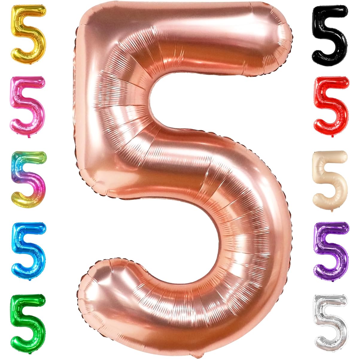 KatchOn Rose Gold Number 5 Balloons - Giant 40 Inch 5 Balloons | Rose Gold 5th Birthday Decorations for Girls | 5th Balloons | Rose Gold 5th Birthday Balloons for Girls