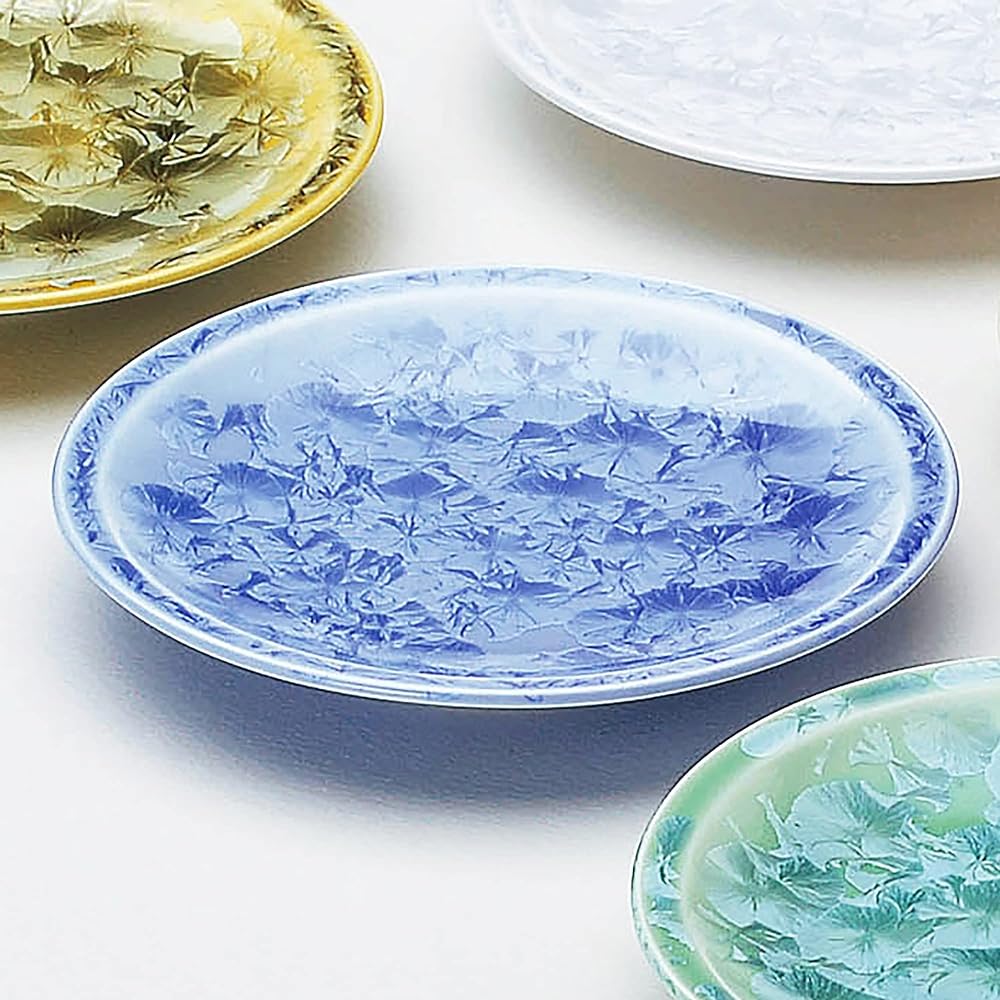 Kyoto ware, Kiyomizu ware, pottery kiln, plate set (set of 5), flower crystal KTA369