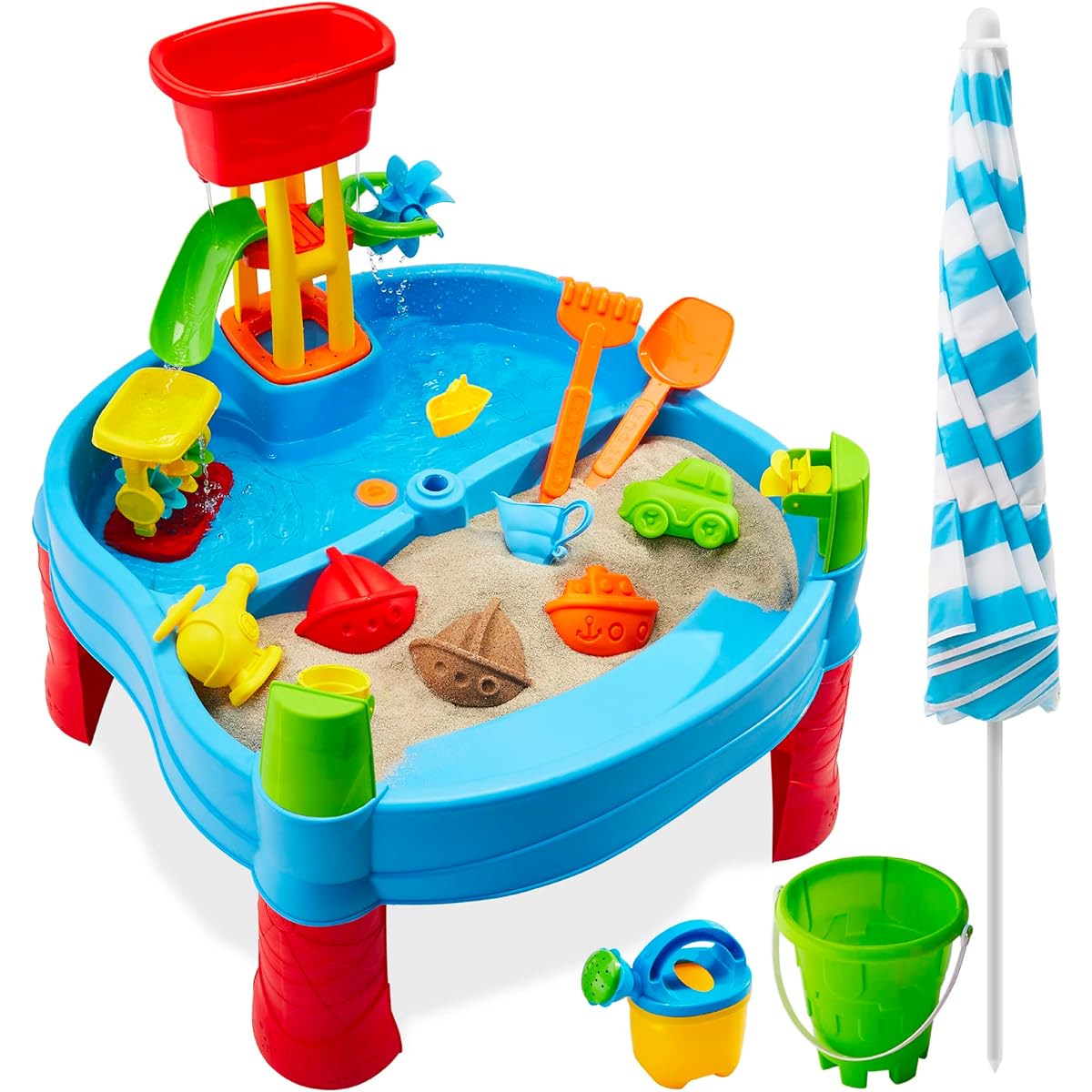 Best Choice Products Sand & Water Outdoor Activity Table for Kids 2-in-1 Playset with 18 Accessories, Adjustable Umbrella, 120 Piece Capacity