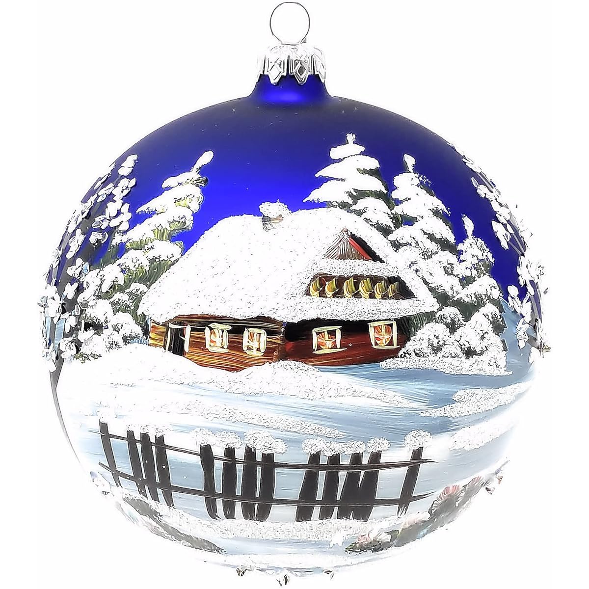 Polish Gallery Christmas Ornament Winter Night Blown Glass Ball 6" (Navy Blue Matte 150mm)