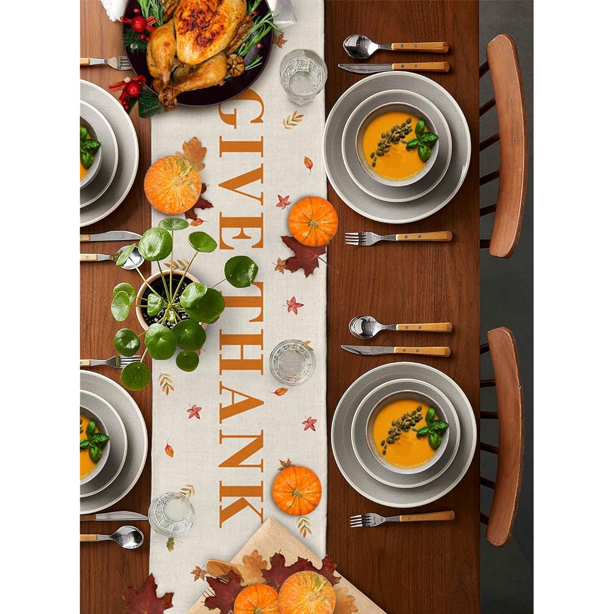 Pumpkin Sunflower Fall Table Runner 72" Long Washable Black White Buffalo Pride Thanksgiving Table Runner for Round Table Kitchen Coffee Dining End Table Living Room Use