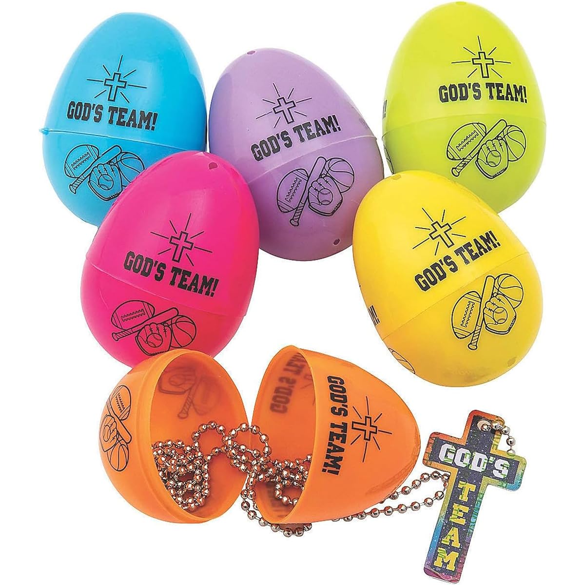 God's Team Necklace Plastic Easter Eggs Religious Easter and Sunday School Supplies 12 Pieces