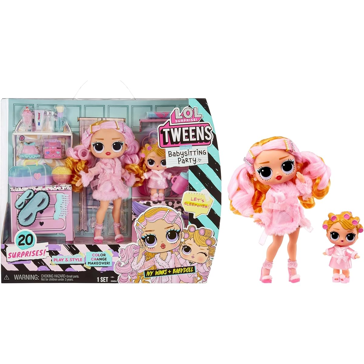 L.O.L. Surprise! Tween Babysitting Sleepover Party - IVY WINKS & BABYDOLL - Unbox 20 Surprises - Includes 2 Dolls with Colour Change Features - Suitable for Kids Ages 4+
