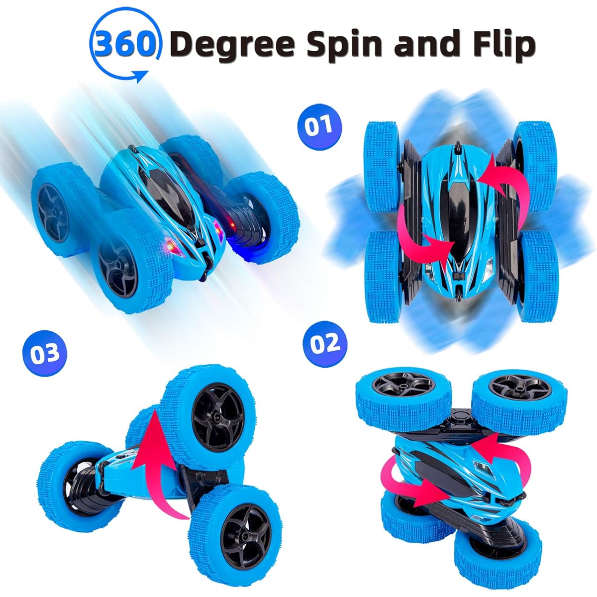 Sakiyr Remote Control Car Radio Controlled Stunt Car for Children 4WD 2.4Ghz Double Sided 360° Rotation Radio Controlled Car for Boys (Blue)