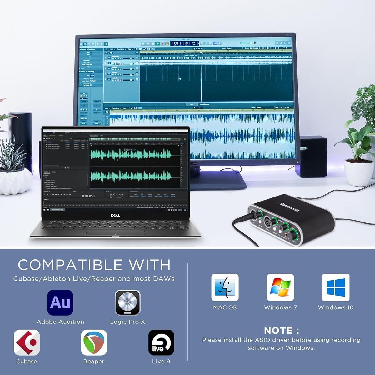 Saramonic MV-Mixer Dual Channel XLR Audio Interface Mixer Mac PC Recording Studio Singer Musician Podcaster Guitar Sound Equipment Real-time Playback Monitoring Music Production Software