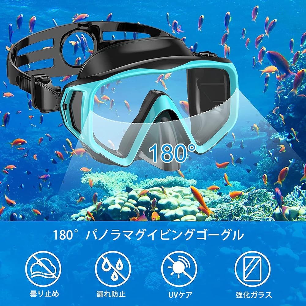 Snorkel set for adults, dry snorkel, tempered glass, underwater mask, snorkeling fins, easy to put on and take off, unisex, for beginners, storage bag included
