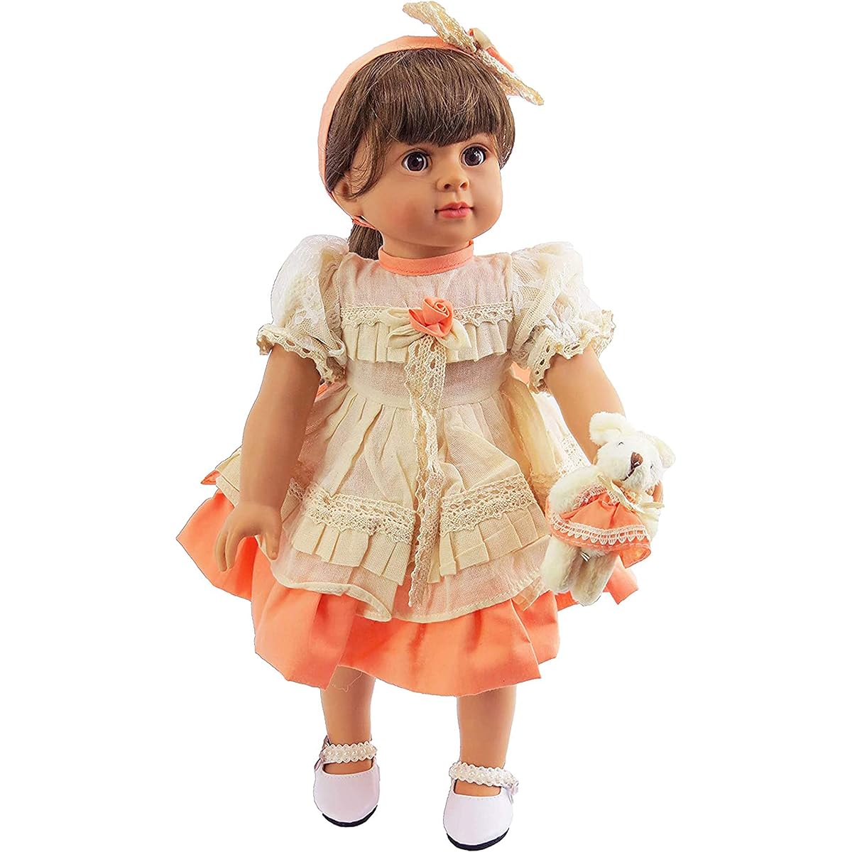 Peach Dress with Bunny Compatible with 18-inch American Girl Doll, Madame Alexander, Our Generation, etc. 18-inch doll outfit.