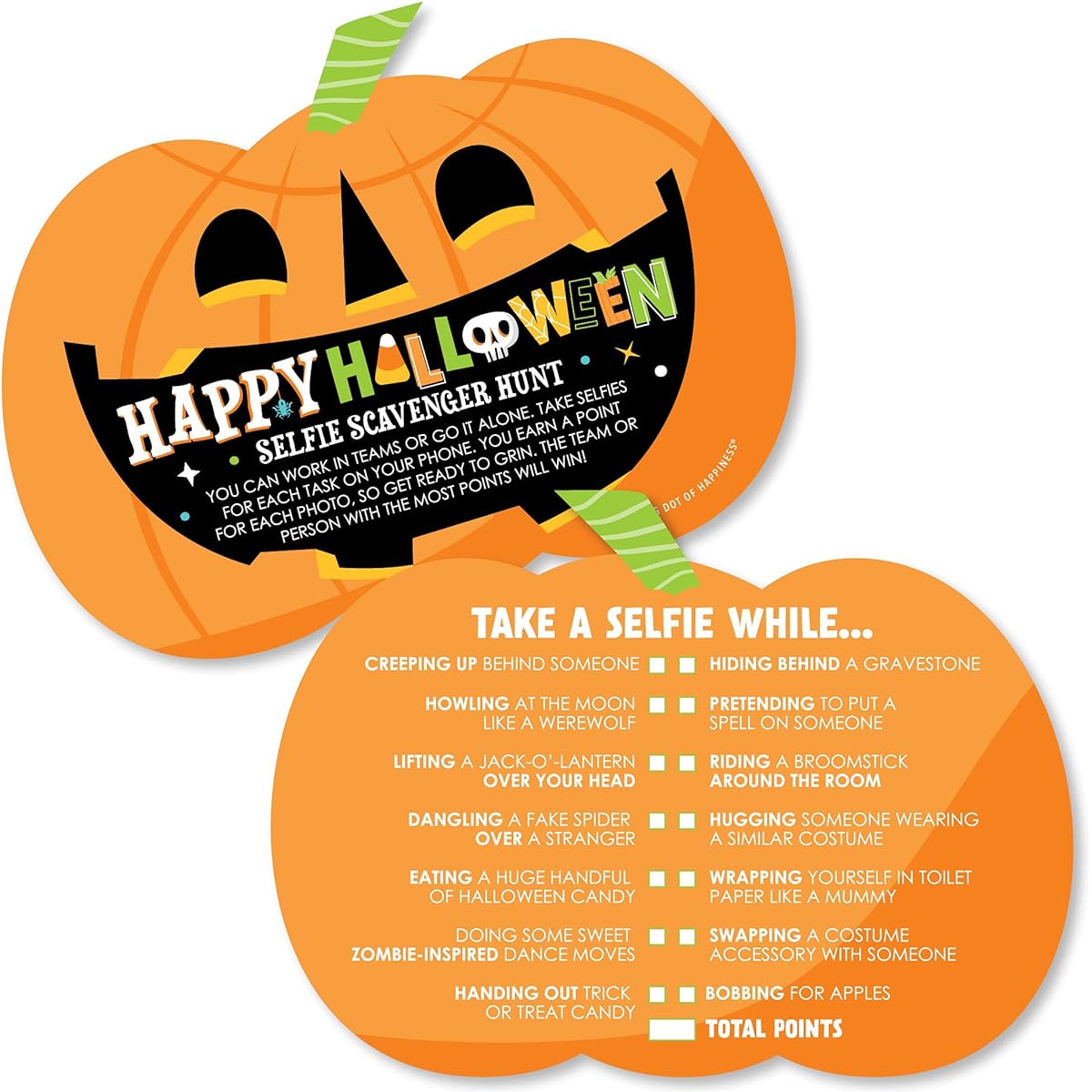 Big Dot of Happiness Jack-O'-Lantern Halloween Selfie Hunt Halloween Party Game for Kids, Set of 12