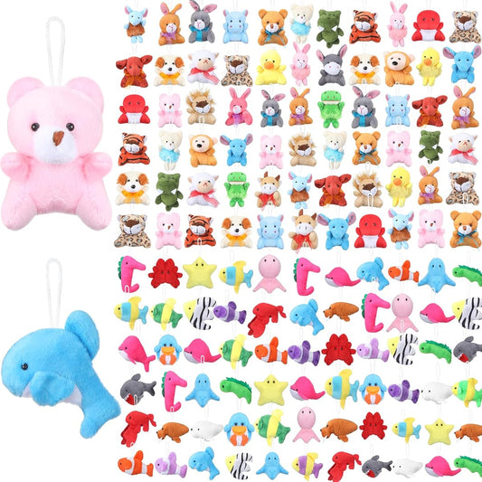 120pcs Mini Animal Stuffed Animals Party Favors Small Stuffed Animals Bulk Cute Jungle Sea Animals Toys Keychain Decorations Birthday Party Christmas Classroom Prizes Teacher Student Prizes Gifts