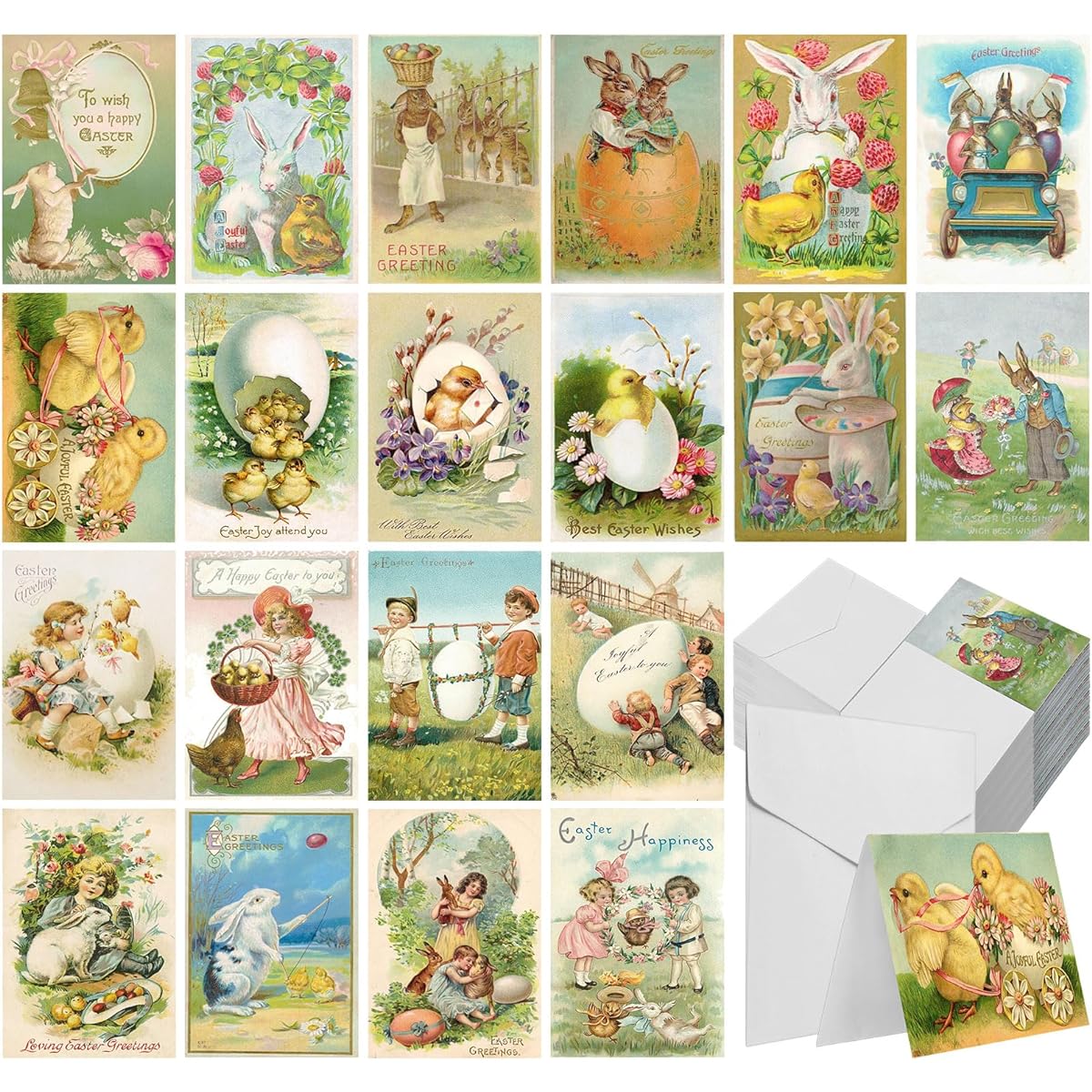 Jetec 200 Pack Easter Cards, Easter Holiday Greeting Card Set, 200 Easter Cards and 200 Envelopes, Easter Cards with Envelopes, 20 Designs, 4 x 6 Inch
