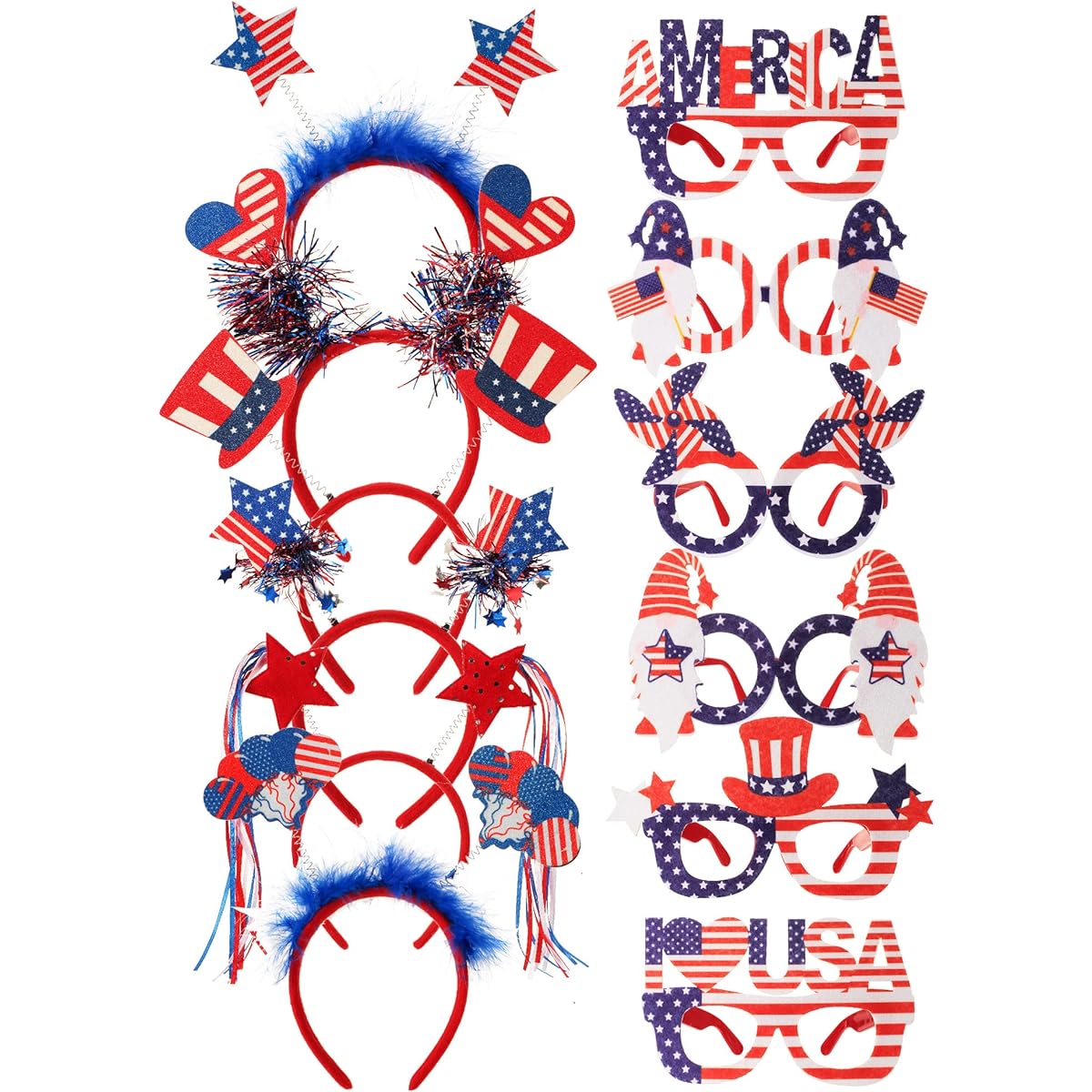 12 Piece Patriotic Day Accessories Set Head Bopper Headband Sunglasses for 4th of July Party Accessories Favors Decorations