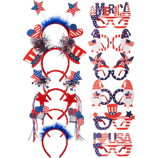12 Piece Patriotic Day Accessories Set Head Bopper Headband Sunglasses for 4th of July Party Accessories Favors Decorations