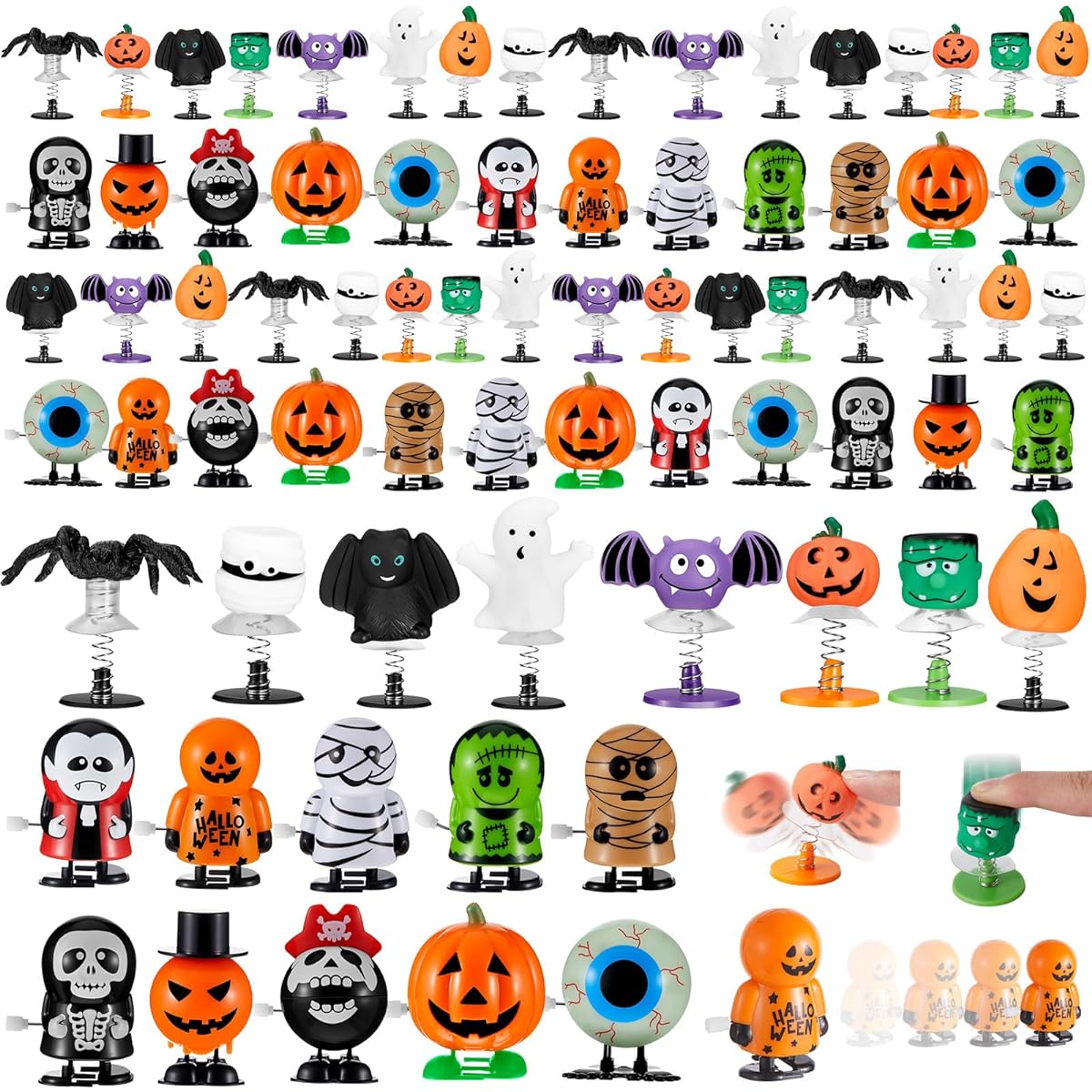 Ceenna 100pcs Halloween Toys Bulk 50pcs Halloween Wind Up Toys 50pcs Halloween Jumping Popper Toys Spring Launchers Halloween Party Favors Classroom Giveaways Pinata Fillers