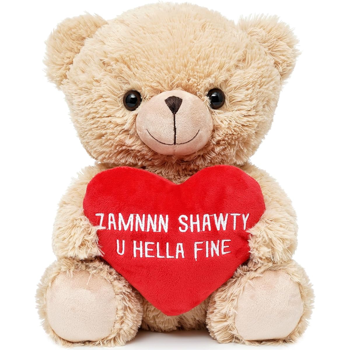 Quaakssi Zamnnn Shawty U Hella Fine - 12" Teddy Bear Funny Stuffed Animal Gift for Girlfriend Boyfriend Best Friend - Christmas Birthday Valentine's Anniversary Wedding Brown
