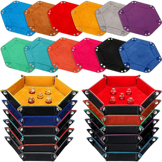 12pcs Dice Trays Rolling Portable Folding Dice Trays Thick PU Leather and Soft Velvet Dice Trays with Strong Tight Snaps for Table Games, 12 Colors
