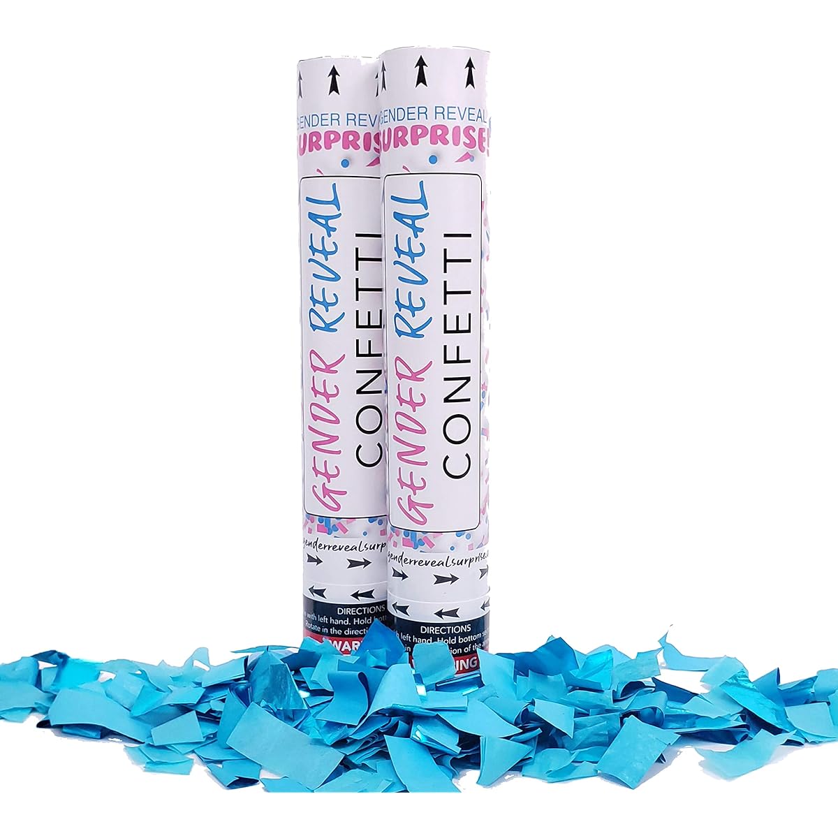 Gender Reveal Surprise Confetti Cannons Set of 2 Blue for Boys 12" Biodegradable Confetti Smoke Free Safe
