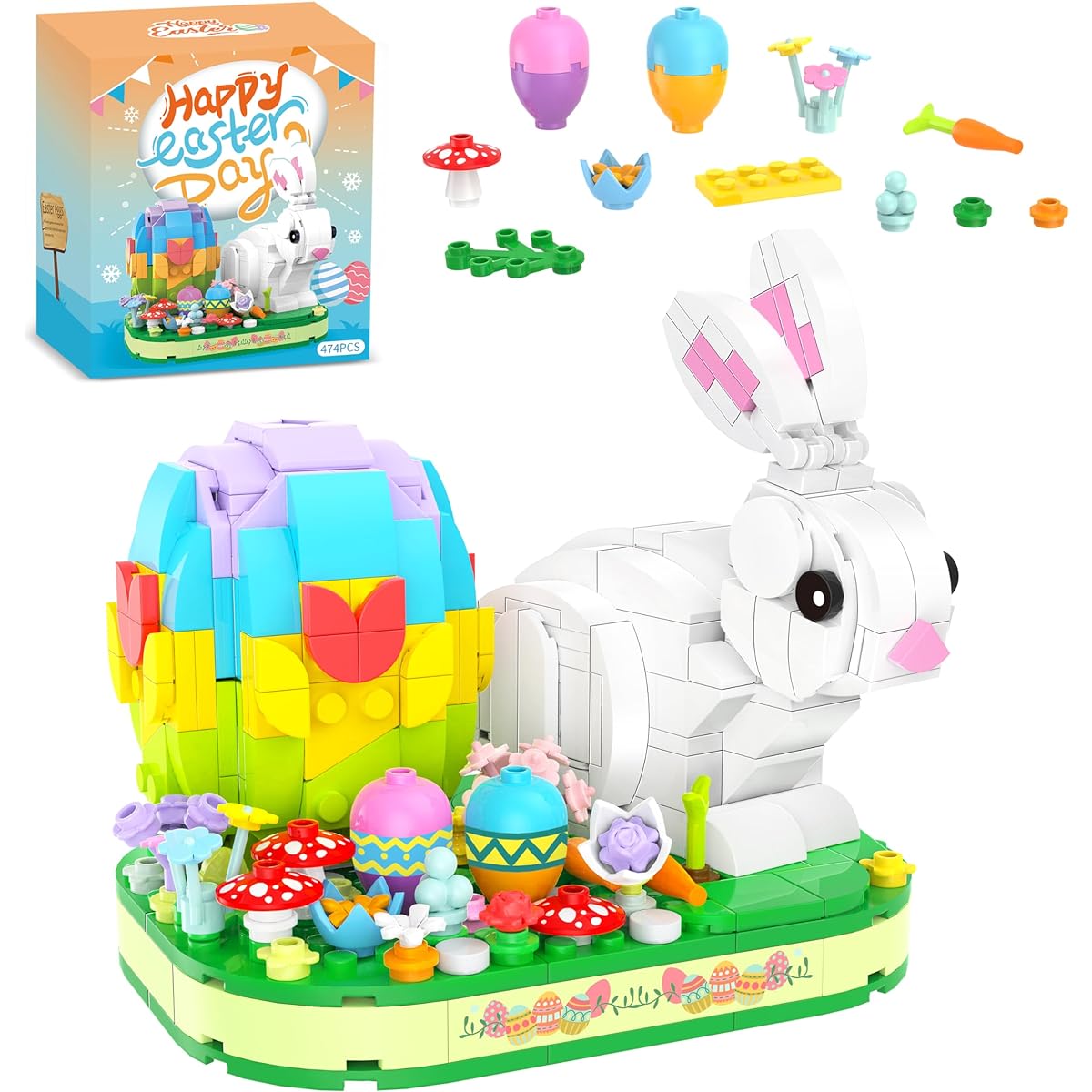 Engfa Easter Egg and Bunny Building Toy Set, 474 Pieces Easter Basket Fillers Building Blocks Easter Toys for Boys Girls Teens, Easter Egg Filler Building Kit, Easter Egg Eggs for Kids