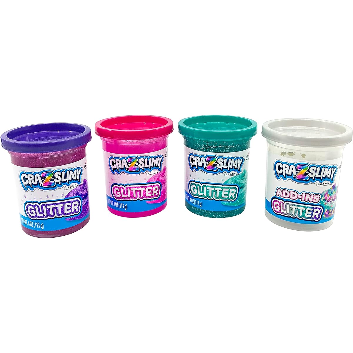 Cra-Z-Slimy Glitter Slime Set 4-Pack – Includes 3 Colors of Premade Glitter Slime and Glitter Add-ins