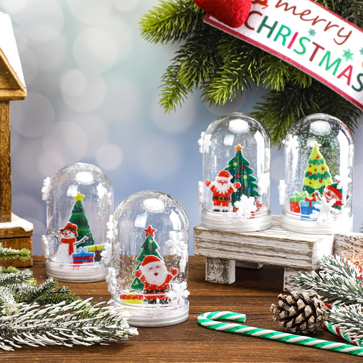 Shappy 12 Set Christmas Glitter Snow Globe Craft Kit for Kids Easter DIY Make Your Own Snow Globe Plastic DIY Snow Globe Kit for Kids Christmas Easter Home Decorations (Santa)
