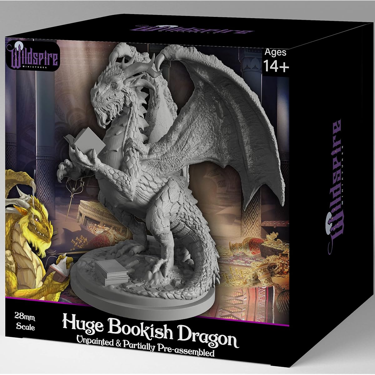 Wildspire Fantasy Bookish Dragon Miniatures - Huge Size for 6" DND Miniatures 28-32mm Bulk Dungeons and Dragons Miniatures I DND Dragon Miniature Tabletop Miniatures & DND Figures D&D Dragon Miniatures