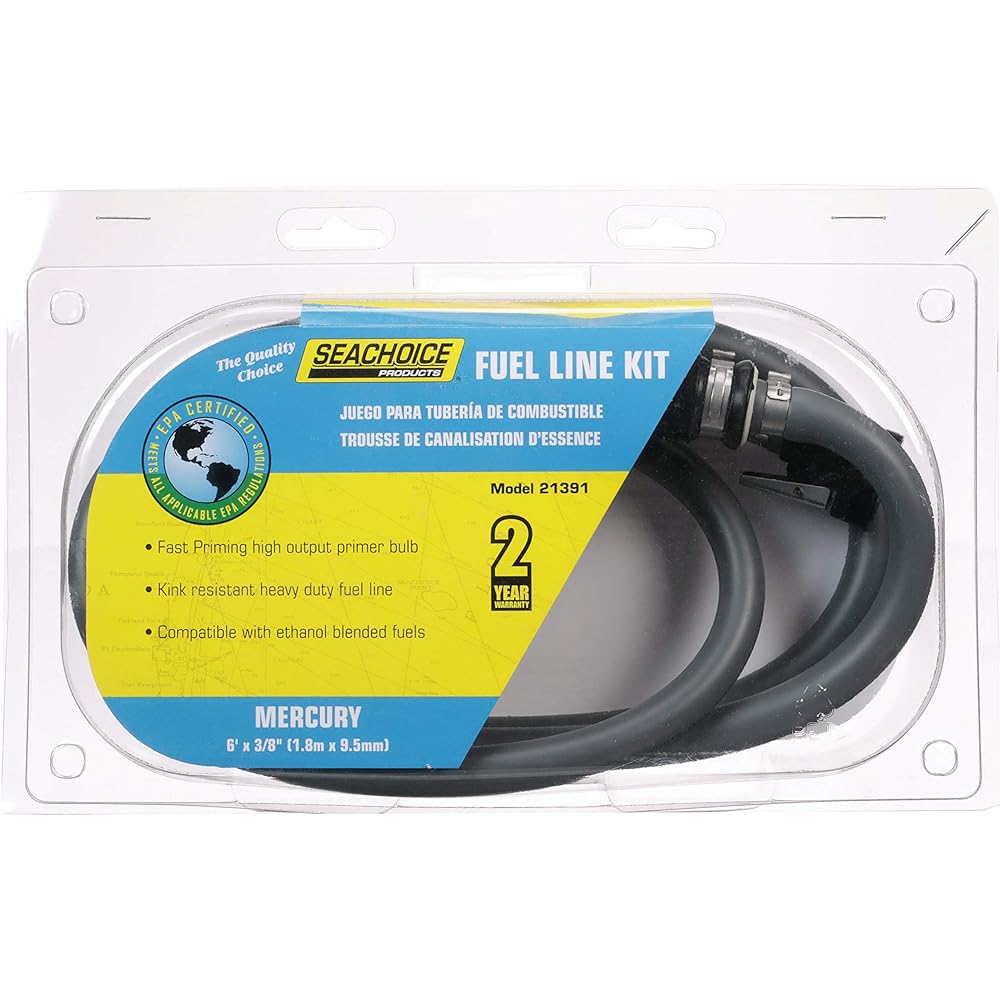 Seachoice Low Penetration Fuel Line Kit with High Output Primer Bulb, Mercury 3/8" X 7'