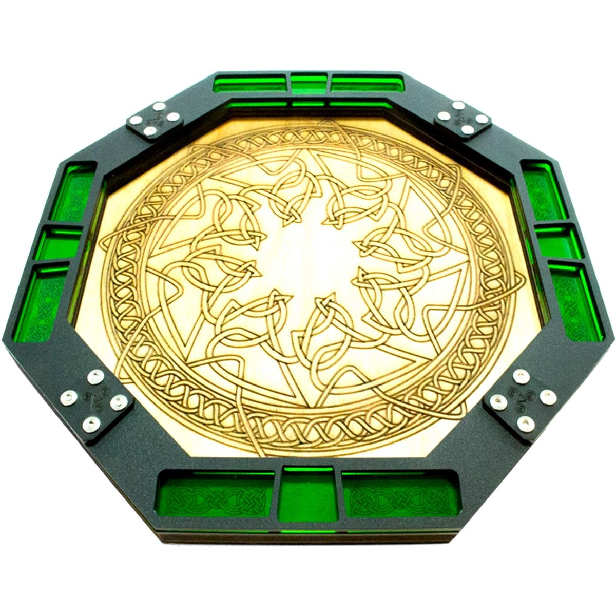 Dice Tray Wood with Laser Etched Celtic Design Emerald C4Labs