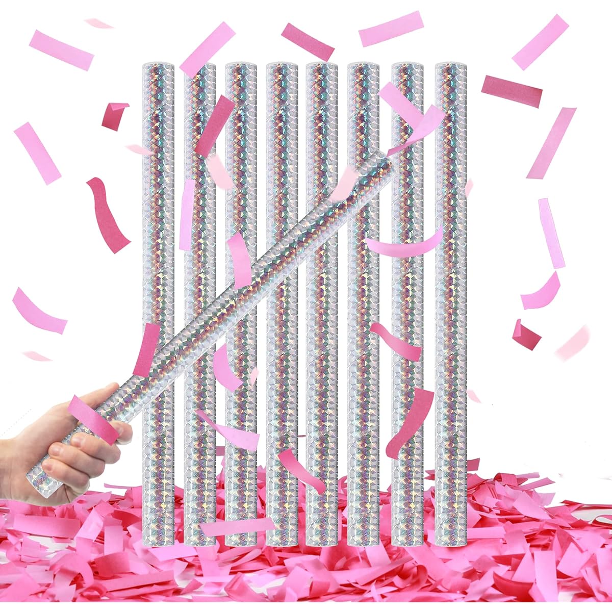 16 Pack Pink Gender Reveal Poppers, Safe and Cute Pink Confetti Poppers, 14 Inch Tissue Paper Confetti Flicks Flutter Wands for Baby Girl Shower Birthday Wedding Party Supplies Decorations (Pink 16 Pack)