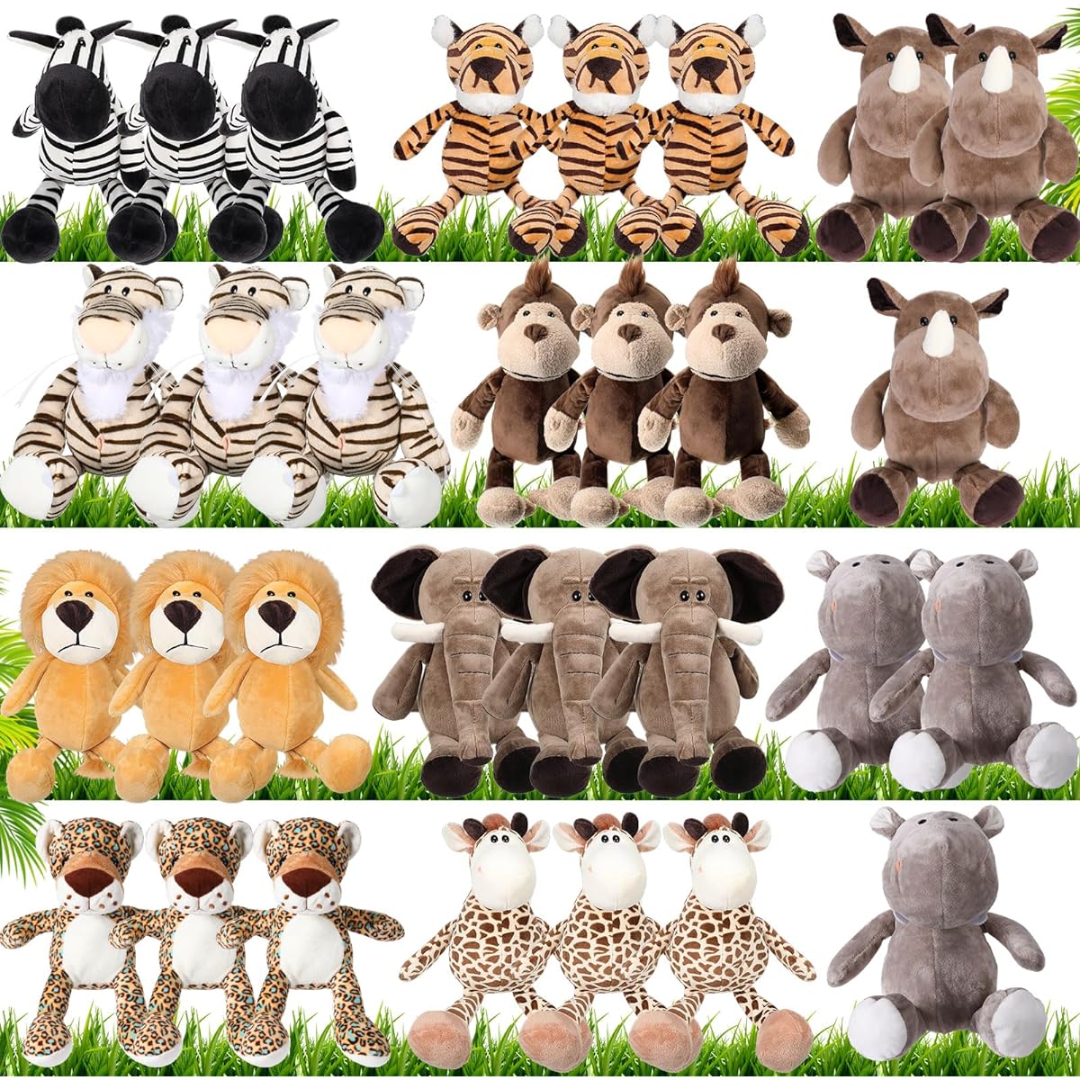 Foilswirl Safari Forest Plush Jungle Theme Animal Toys Gifts with Elephant, Giraffe, Lion, Tiger, Monkey, Rhino, Zebra, Tiger, Leopard, Hippo, Christmas, Baby Shower Party Favors 30pcs