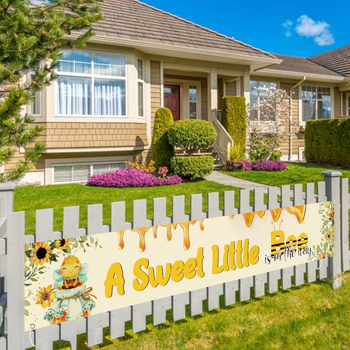 WPCTYQ A Sweet Little Bee Is On The Way Large Banner, Welcome Baby Banner, Spring Baby Shower Banner, Honeycomb Bee Party Decorations, Sweet as Bee Lawn Sign Yard Banner, Newborn Indoor Outdoor Decor, 9.8x1.6ft