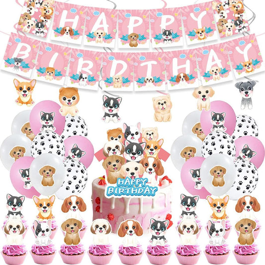 ANZMENG 50 Dog Birthday Decorations, Birthday Banner, Cake Topper, Cupcake Topper, Balloons, Dog Paw Swirls, Printed Birthday Party Supplies, Baby Shower Decorations