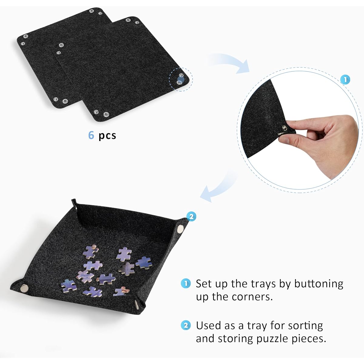 Lavievert Jigsaw Puzzle Mat Roll Up with 6 Sorting Trays, Portable Puzzle Storage, Puzzle Saver with Drawstring Closure Storage Bag & Hand Pump, Holds up to 2000 Pieces