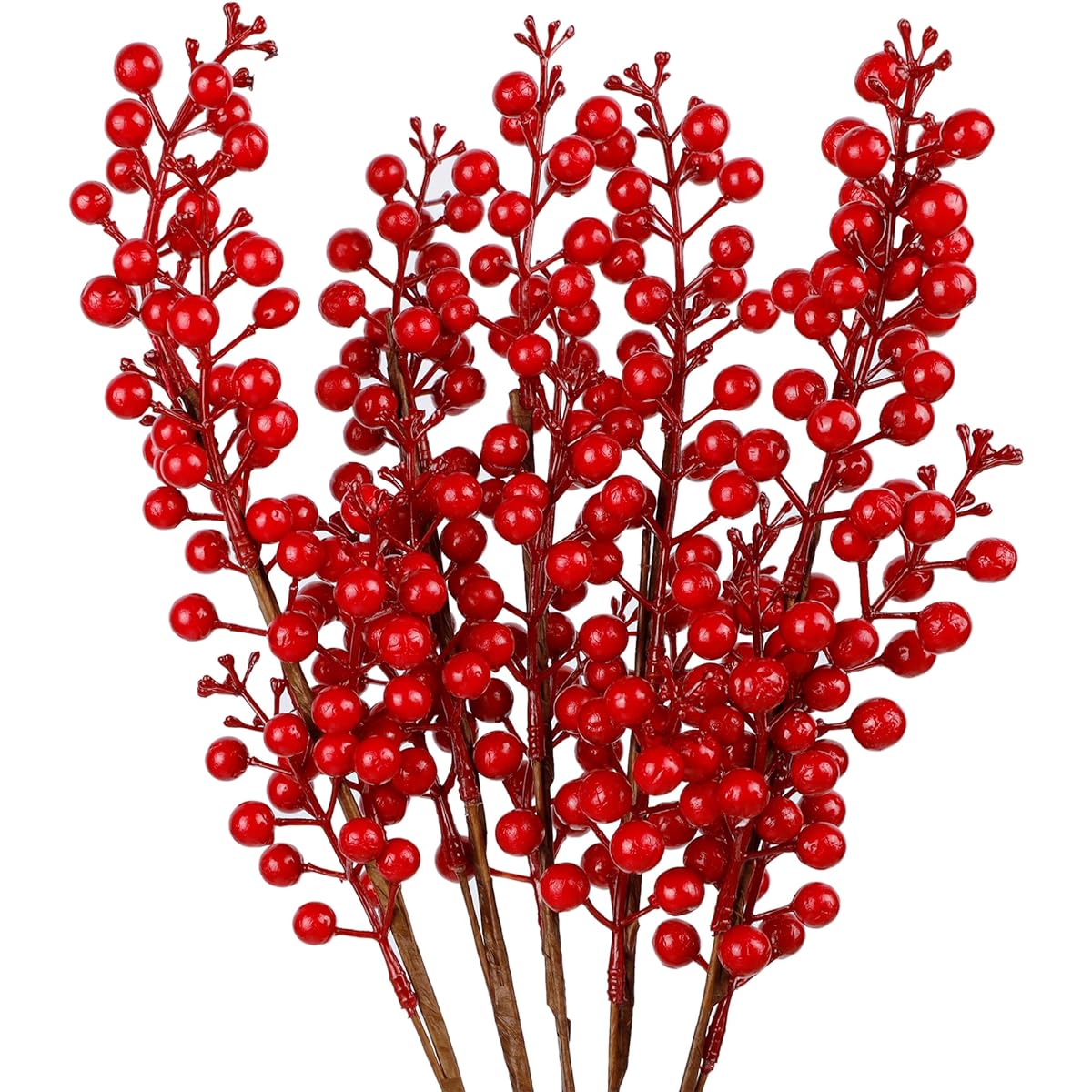 Winemana 19" Christmas Red Berry Stems Picks Christmas Tree Decorations Artificial Christmas Red Berries DIY Crafts Wreath Garland Christmas Ornaments Vase Decor 5 Pack