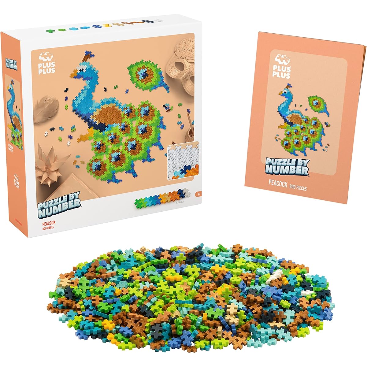 PLUS PLUS - Puzzle by Numbers - 800 Piece Peacock - Construction Building STEM/Steam Toys Interlocking Mini Puzzle Blocks for Kids