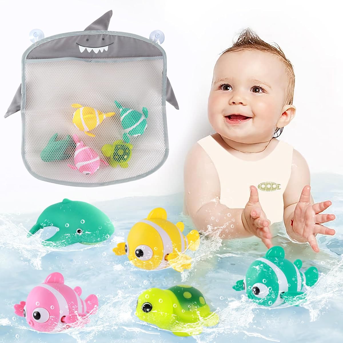 elfish Kids Bath Toys 3 Pack Cute Swimming Fish Bath Toys for Toddlers 1-3 Floating Wind-up Toys for 1 Year Old Boys/Girls/Newborn/Bathtub/Water Toys Preschool Toddler Pool Toys