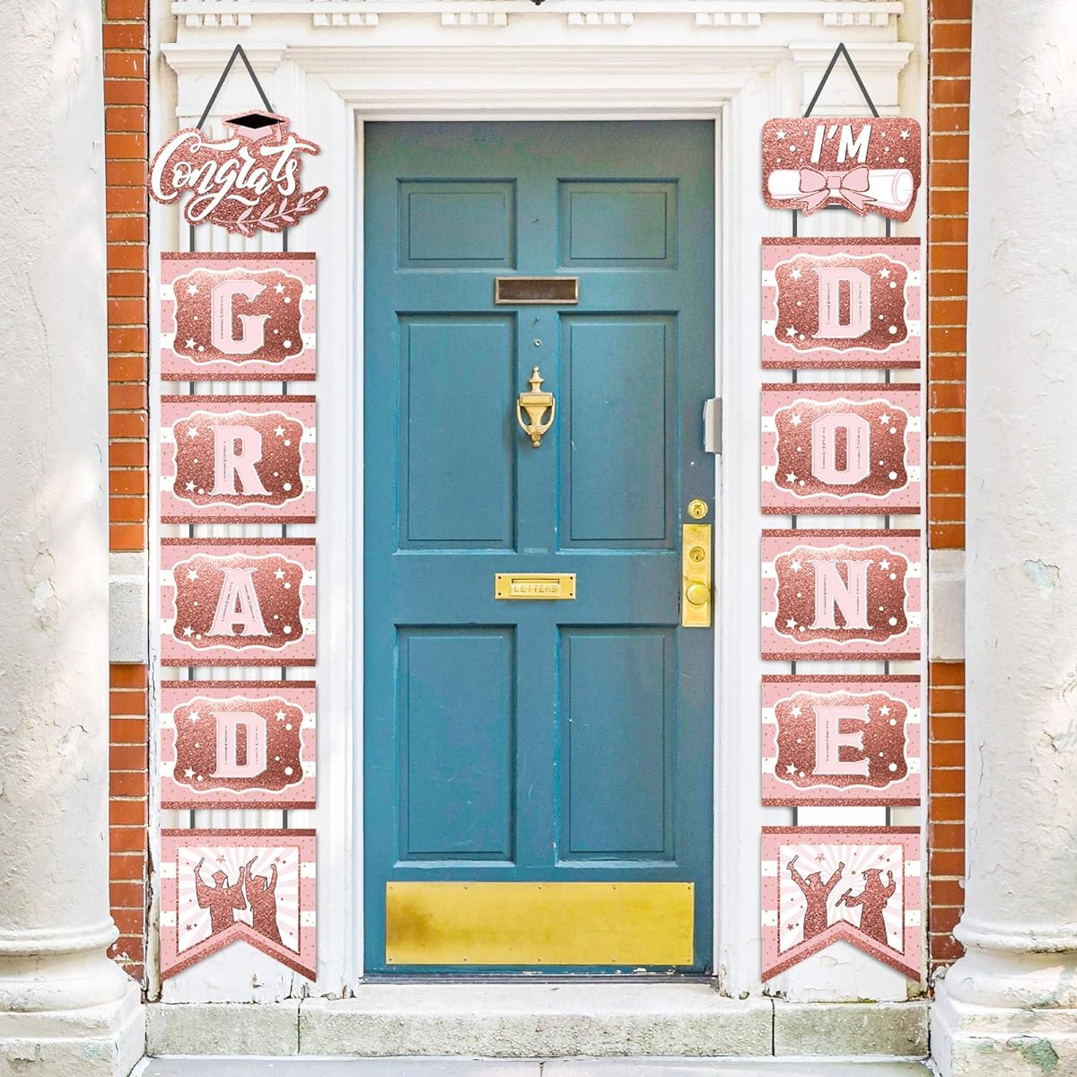 Whaline 2020 Graduation Porch Sign Celebration Graduation Door Sign I'm Done Welcome Hanging Banner Graduation Party Backdrop Indoor/Graduation Party Decorations (Rose Gold)