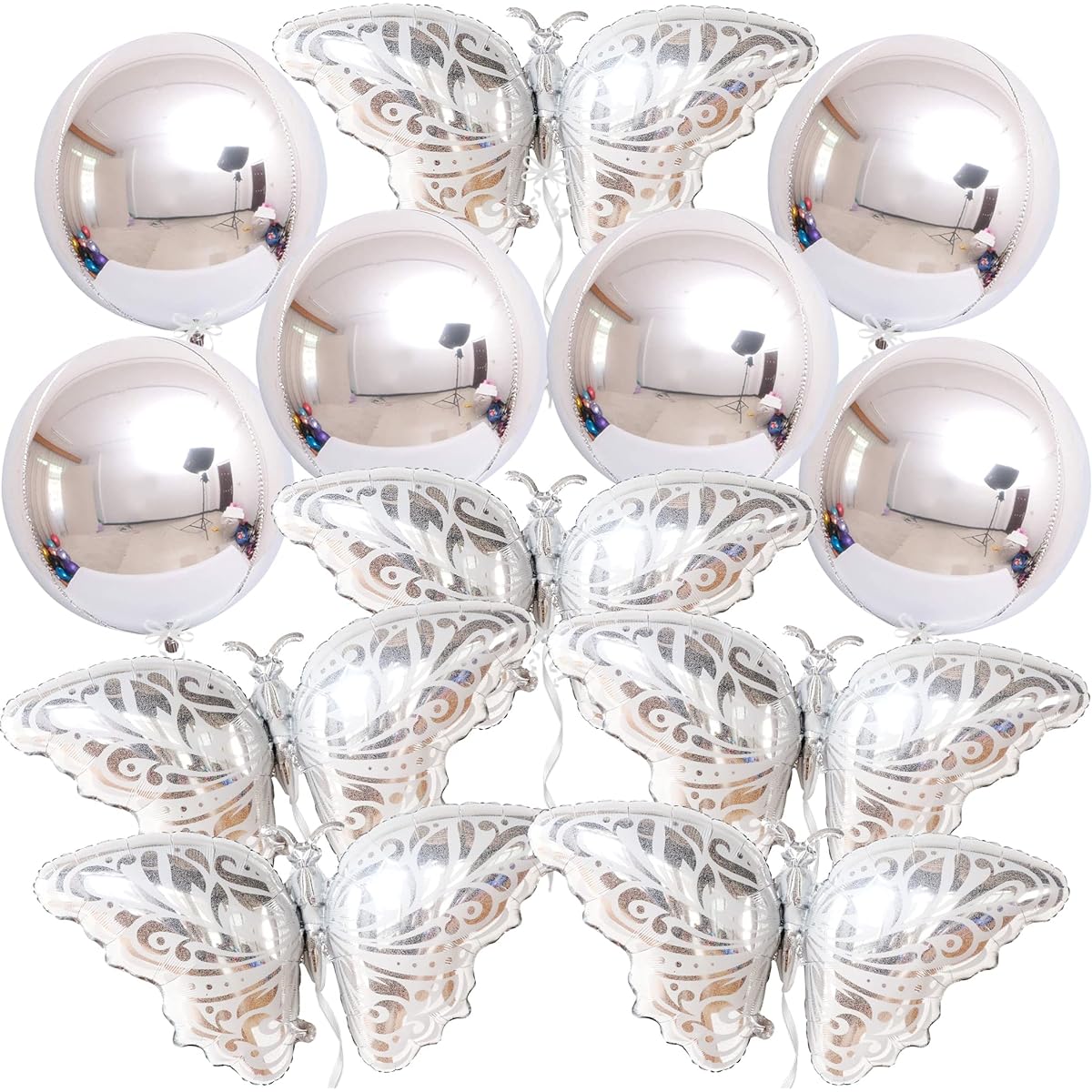Butterfly, 4D round foil balloon, silver