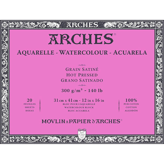 Arches Watercolor Paper Block 300g Extra Fine 31X41cm 20 Sheets (1795074) Natural White