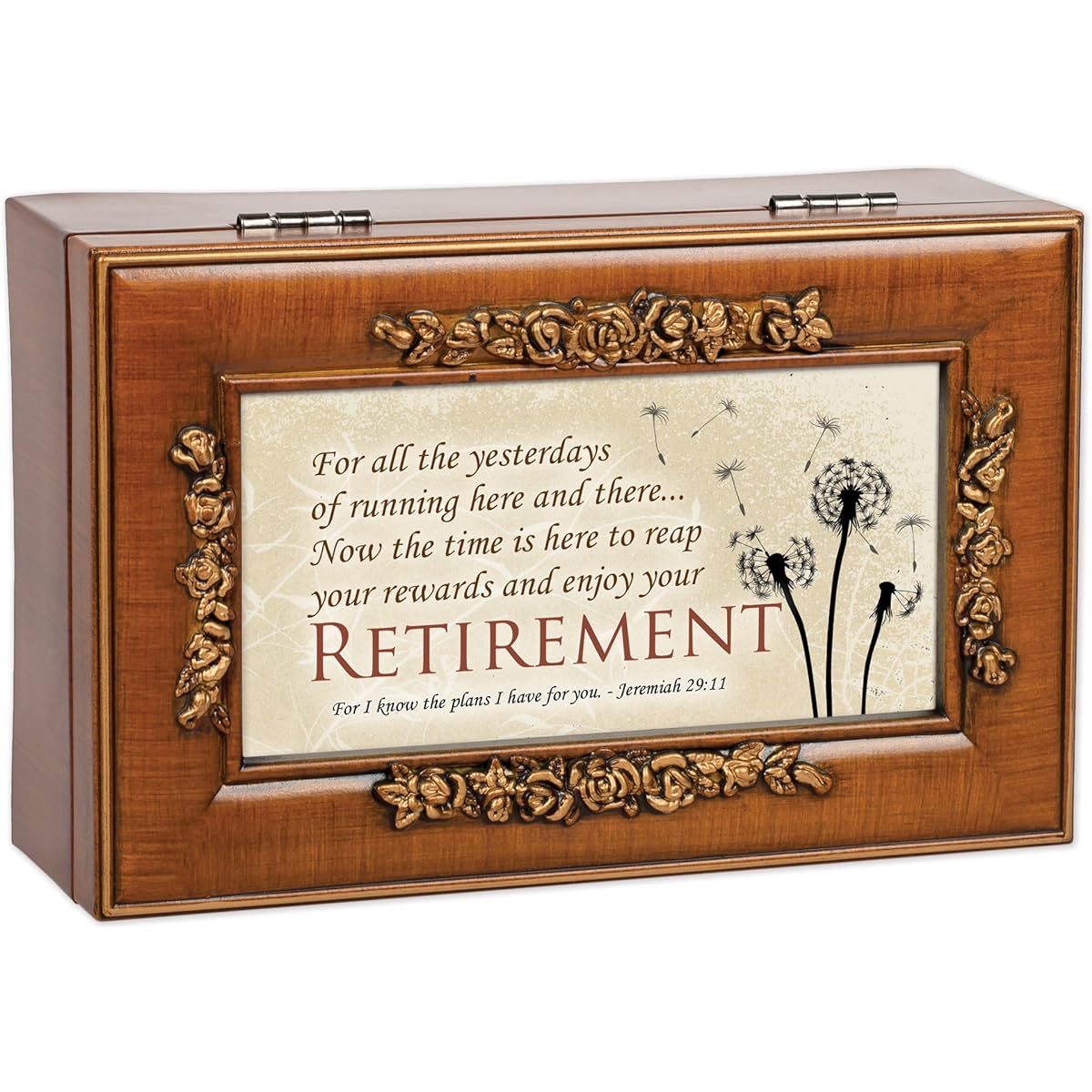Reap Reward Enjoy Retirement Wood Grain Petite Rose Music Box Plays How Great Thou Art