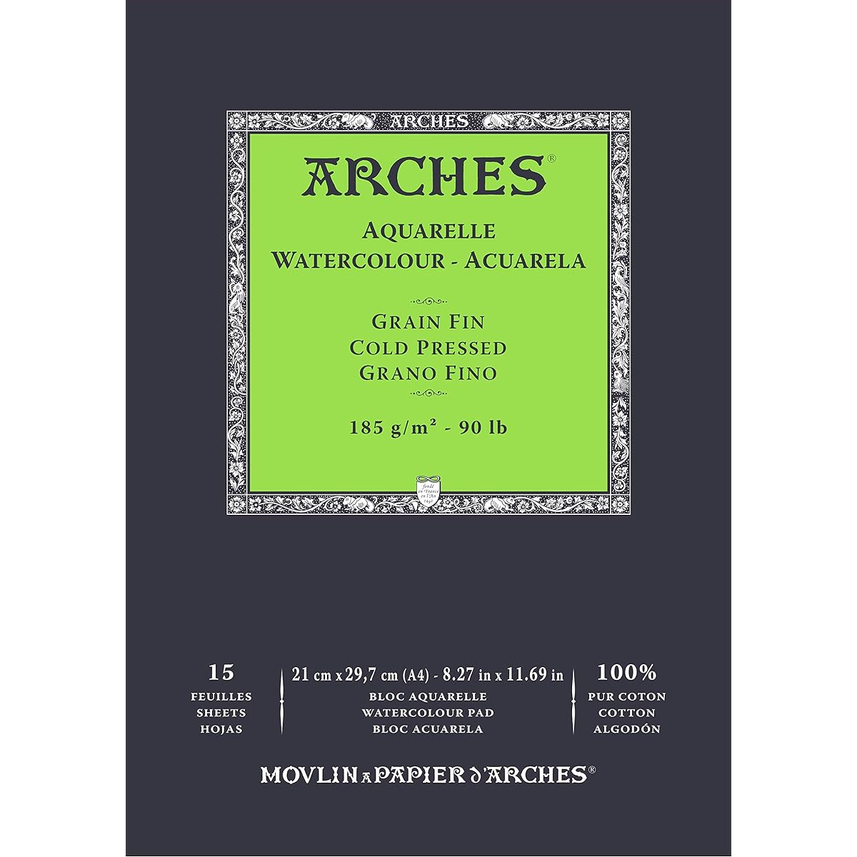 Pad Enc 21x29.7 15H Arch Aquarelle 100% Fine 185g White NAT