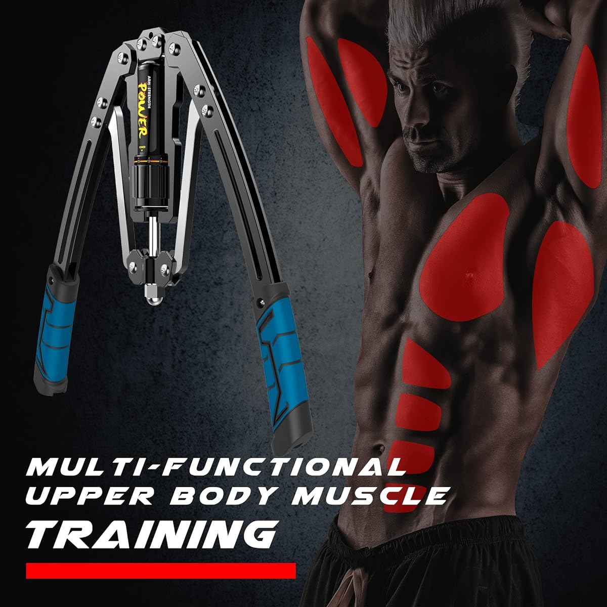 Chest Expander Arm Exercise Equipment Hydraulic Power Twister Spin Button 10 Gear Adjustable 22-440 lbs Thick Carbon Steel Handle Wear-Resistant Anti-Slip PU Soft Rubber