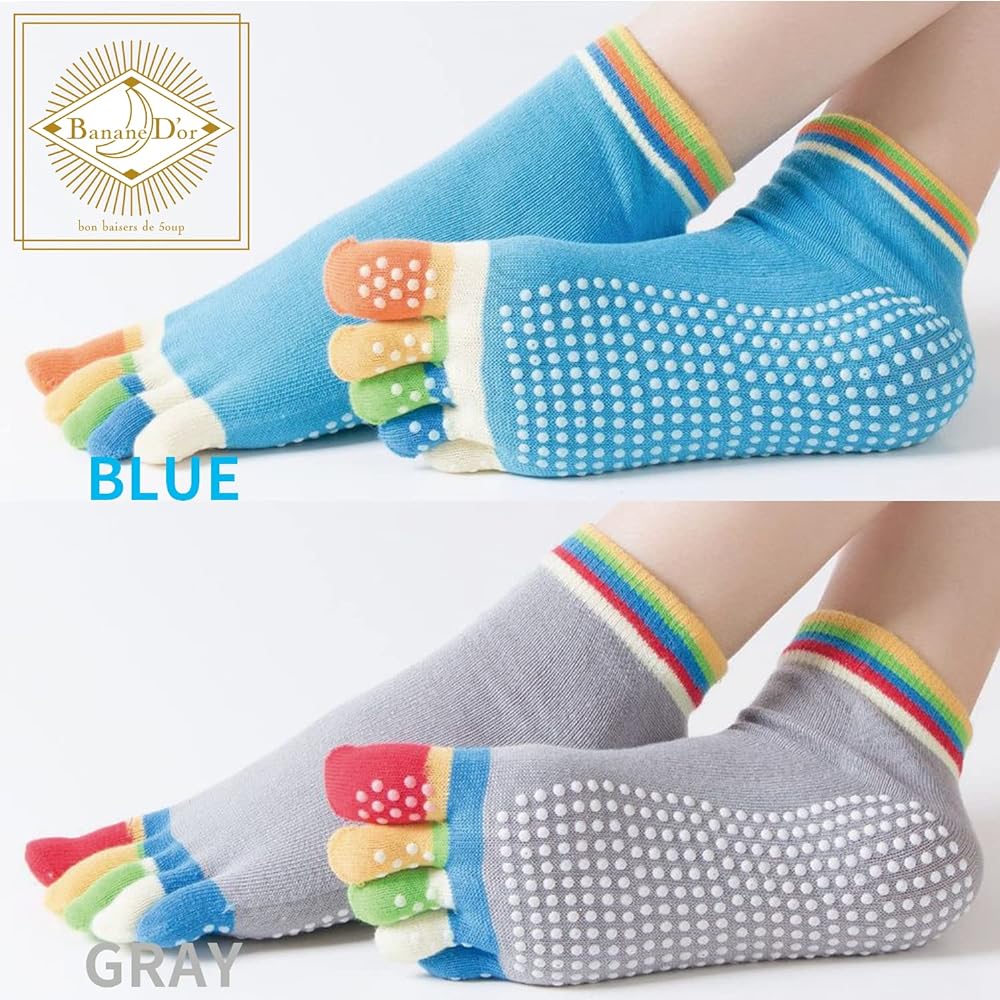 [Banane D'or] Yoga Socks, 5 Toes, Non-Slip, Women's, 7 Colors Set, Tilapis Socks, Socks