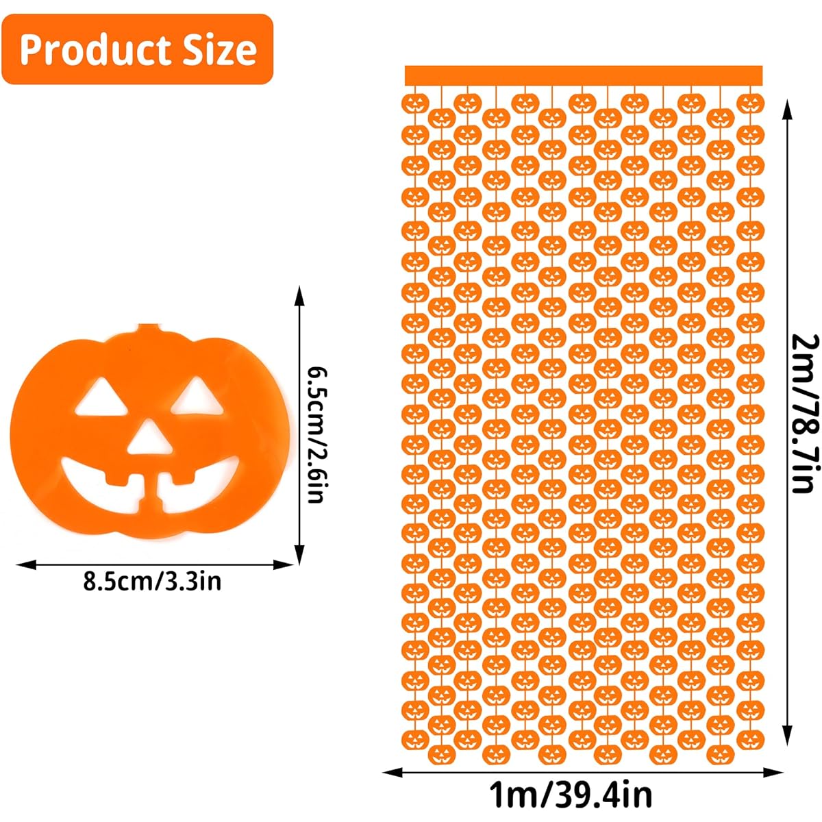 Halloween Foil Fringe Curtains Pumpkin Wall Decor Orange Spooky Pumpkin Streamer Curtains 3.28 x 6.5 ft Metallic Tinsel Foil Fringe Curtains Photo Props for Halloween Party 2 Pieces
